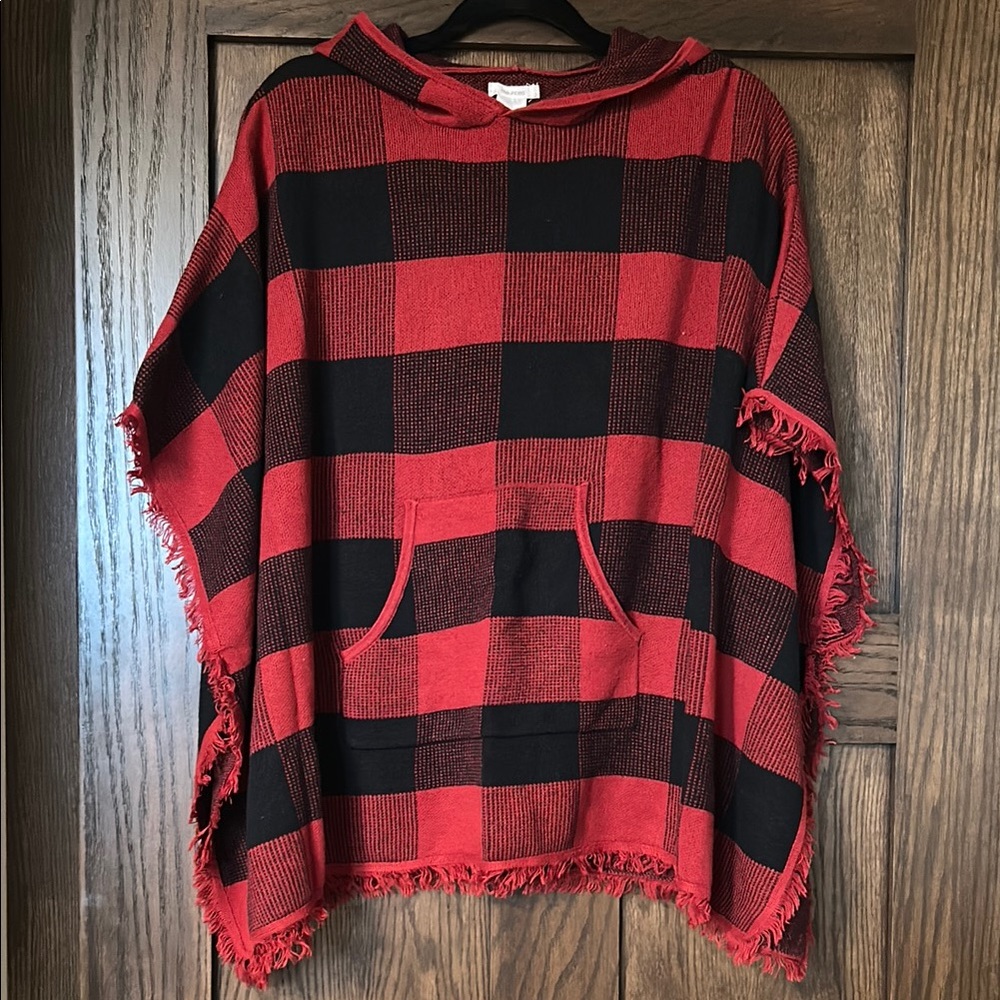 Maurices Plaid Hooded Poncho with Fringe